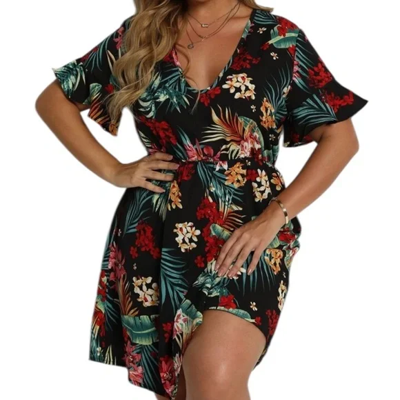 Breezaya Floral and Tropical Print A-Line Dress,XL - Picture 1 of 5